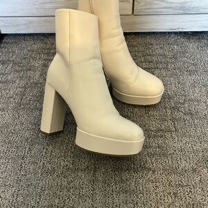 Elegant Cream Platform Ankle Boots